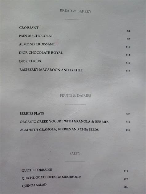 café dior paris menu|Dior cafe miami menu prices.